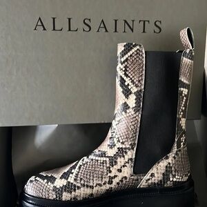 All Saints: “Billie” Snake Embossed Print Chelsea Boot
